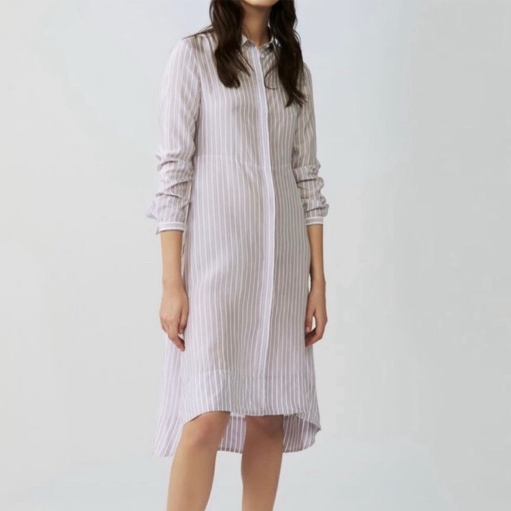 MAJE Realli Striped Satin Twill Midi Shirt Dress 1 retail $320